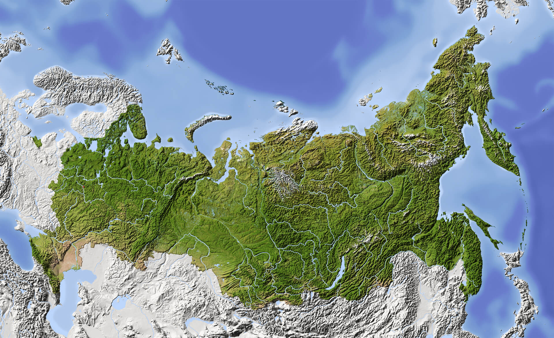 Shaded Relief Map of Russian Federation